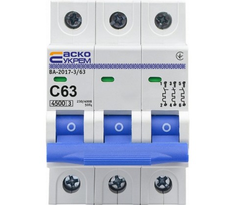 Автоматичний вимикач АСКО ВА-2017 3P С 63А